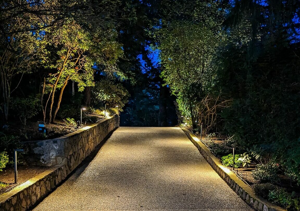Driveway with alternating lighting on each side